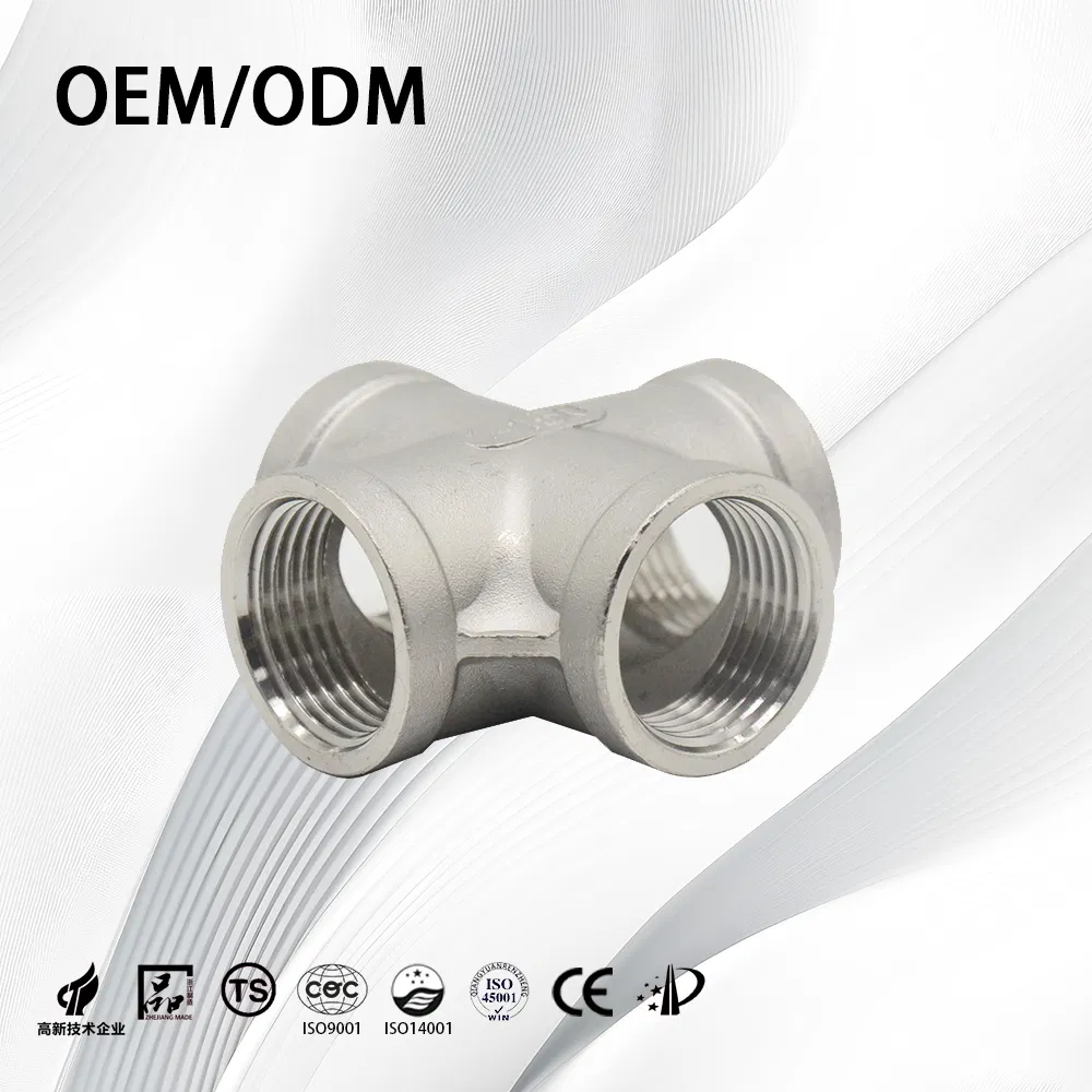 SS304/SS316L Industrial ASME B16.9 Thick-Walled Female Threaded Cross for Chemical Handling Pipe