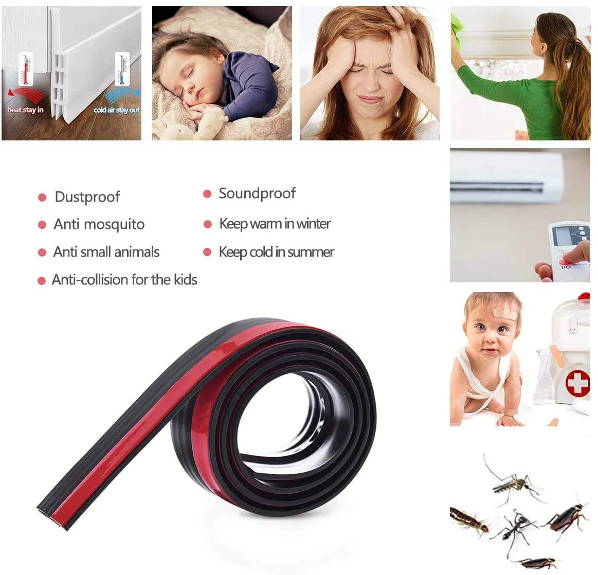 Self Adhesive TPE Silicone Rubber Door Bottom Seal Strip Door Draft Stopper Sweep Weather Strip