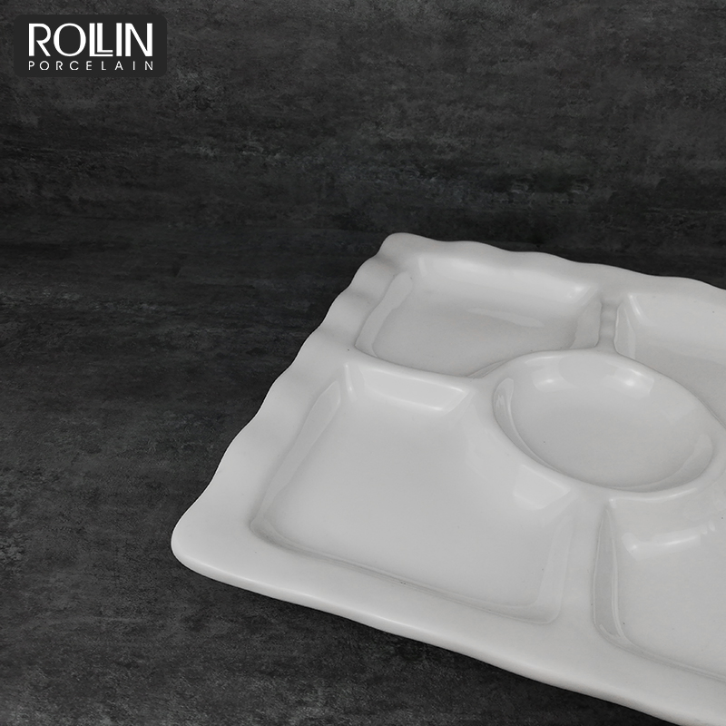 Porcelain Square Divided Dessert Plate