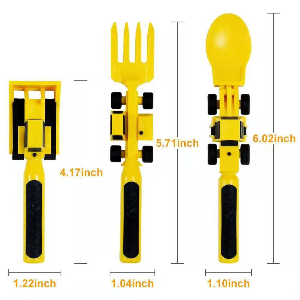3PC Kids Creative Bulldozer Fork Spoon Children's Dinnerware Excavator Cutlery Set