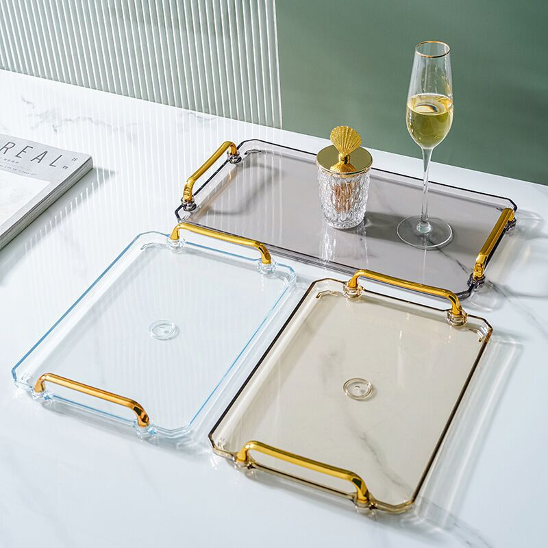 Elegant Nordic Transparent Gold Double Ear Handle Multipurpose Home Storage Tray