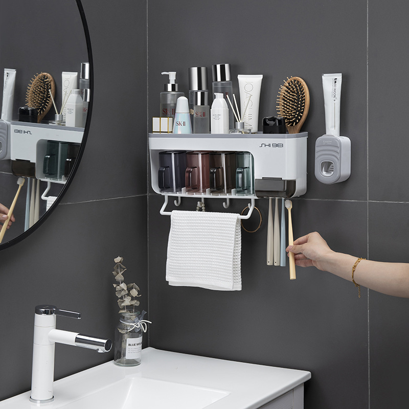 Wall-Mounted Non-Perforated Washing Cup Holder Household Toilet Shelf Toothbrush Holder Set