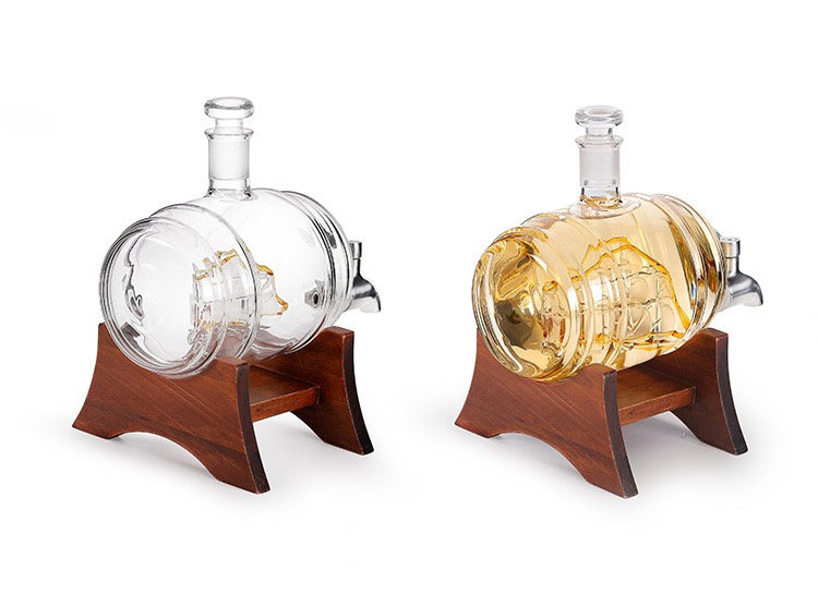 Creative Wine Whiskey Decanter Bottle Barrel, Glass Wine Barrel