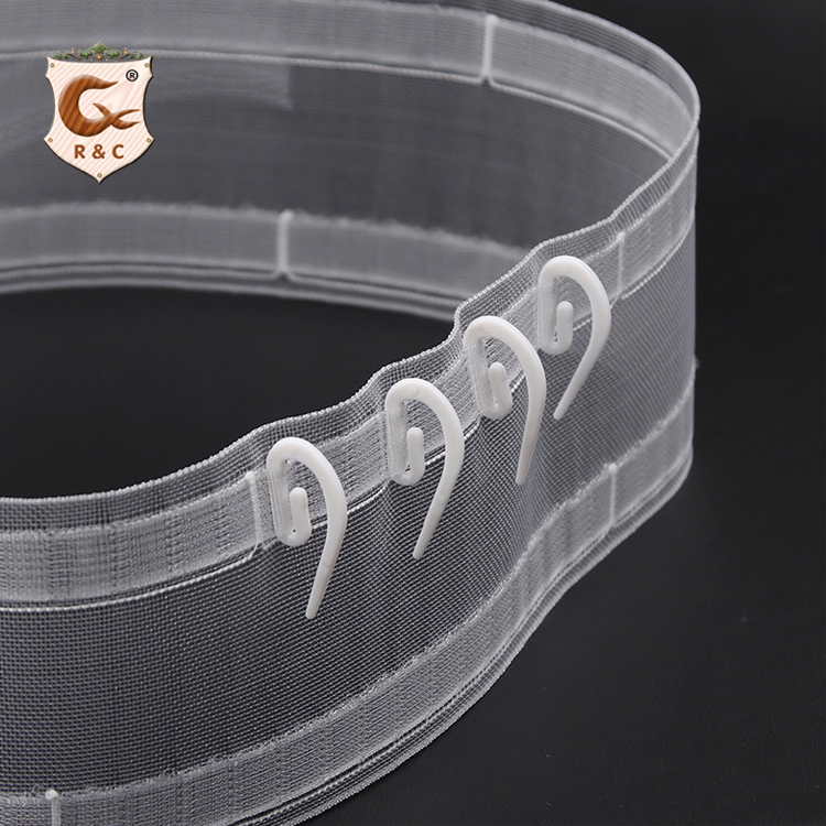 Manufacture 75mm Transparent Mesh Wave Curtain Tape for Window Decoration