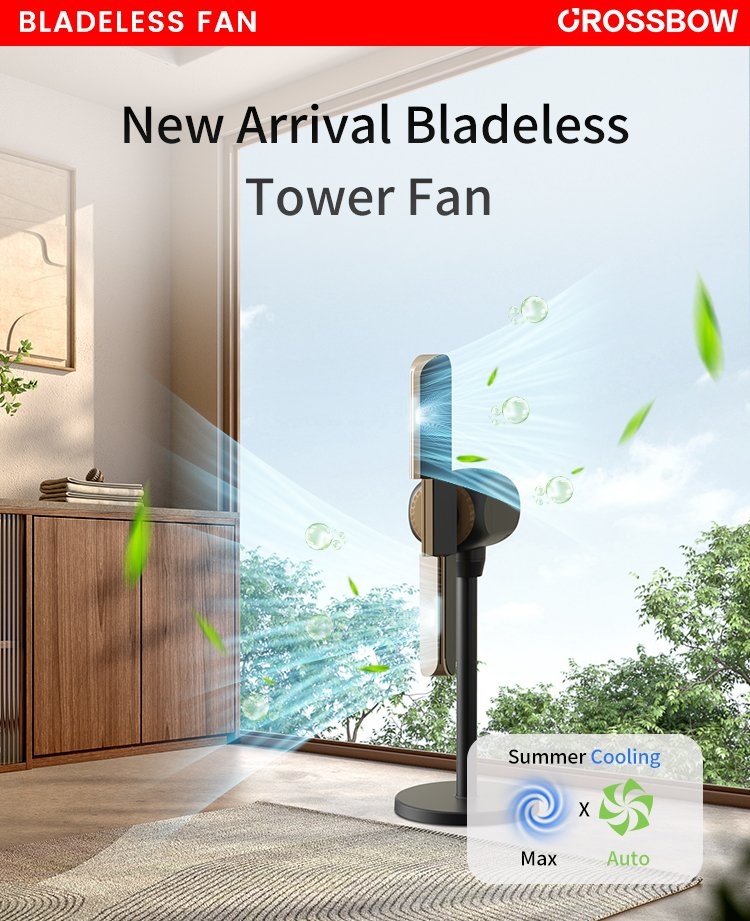 DC Motor Ventilator Floor Cooling Fan Best Bladeless Tower Fan with Remote for Bedroom