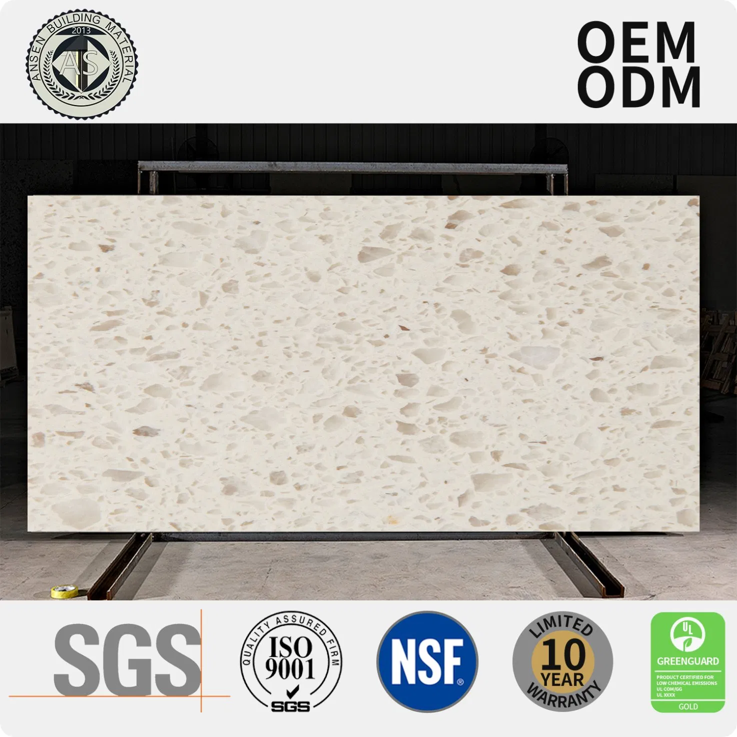 Wholesale Pure Color Series 20mm Engineered Big Slab Artificial Quartz Stone Slab for Kitchen Countertop