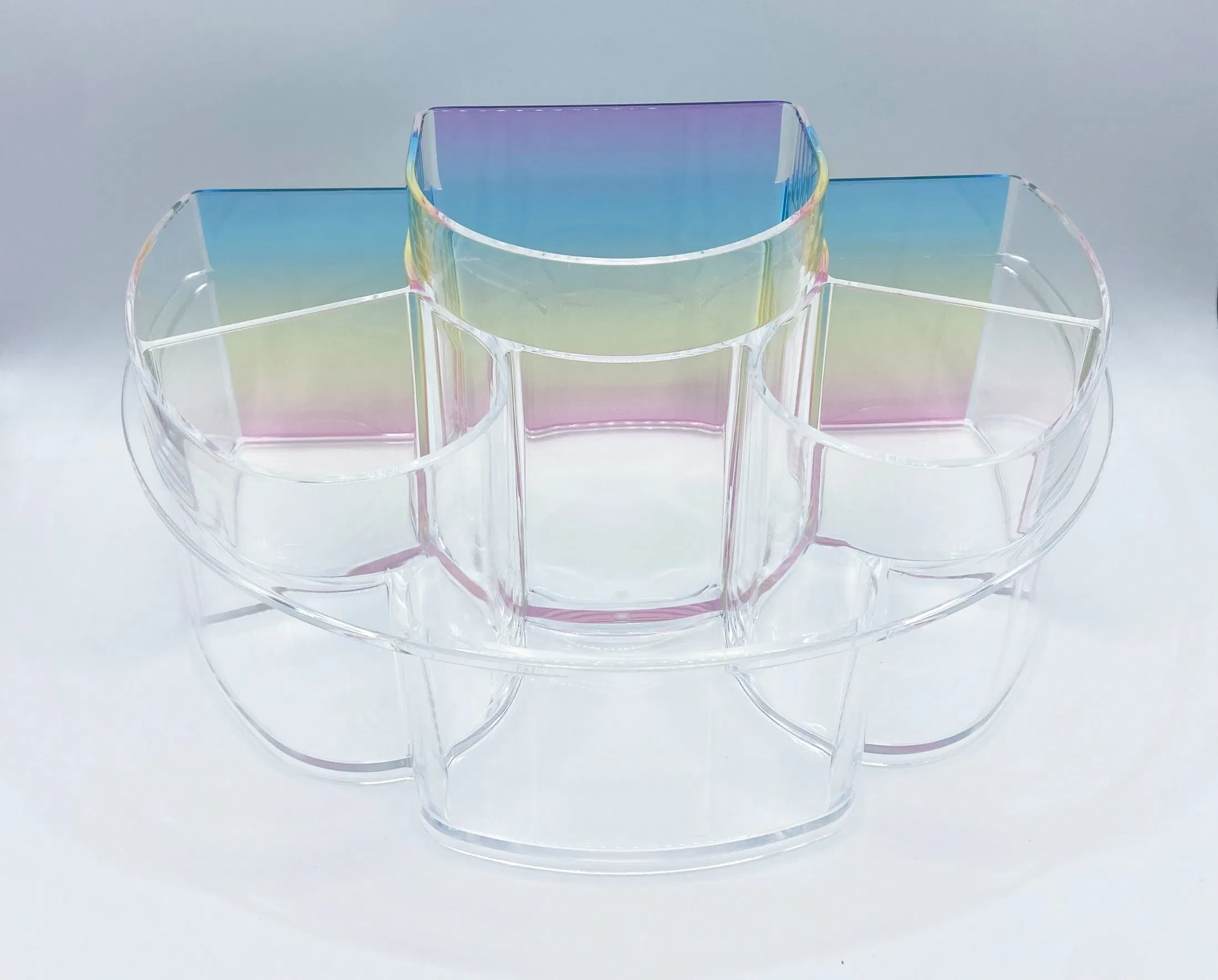 Rainbow Color Desktop Acrylic Cosmetic Applicators Multi-Function Organizer