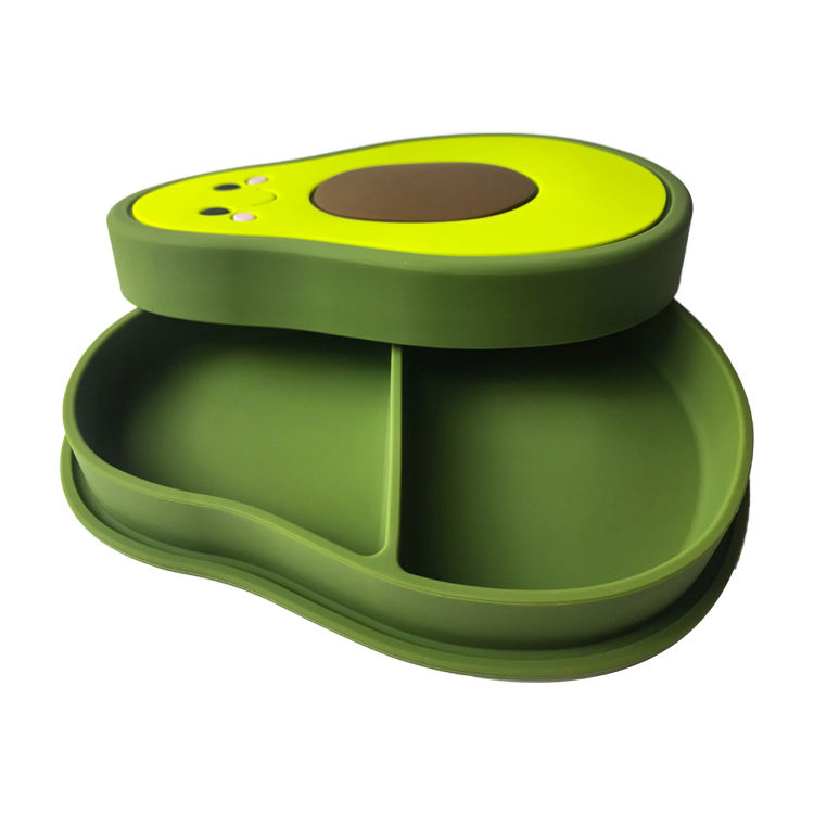Wholesale Avocado Shaped Silicone Suction Plates for Baby Feeding, BPA-Free Non-Slip Dinner Plates for Toddlers Children