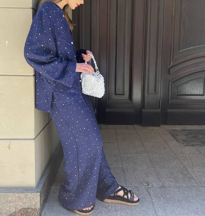 Комплект женский свободный крой цветочный принт длинный рукав