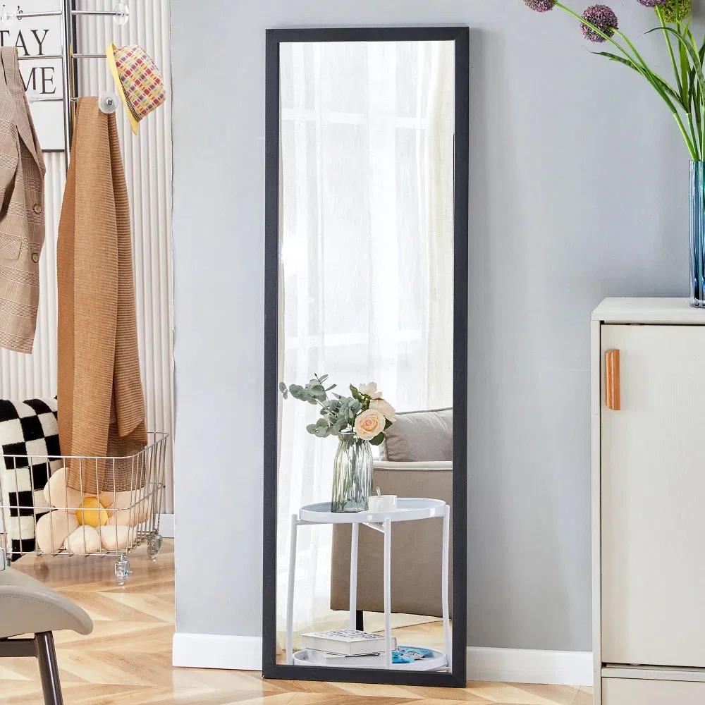 Black Thick Wooden Frame Full Body Mirror, Large Floor Standing Mirror, Dressing Mirror, Decorative Mirror