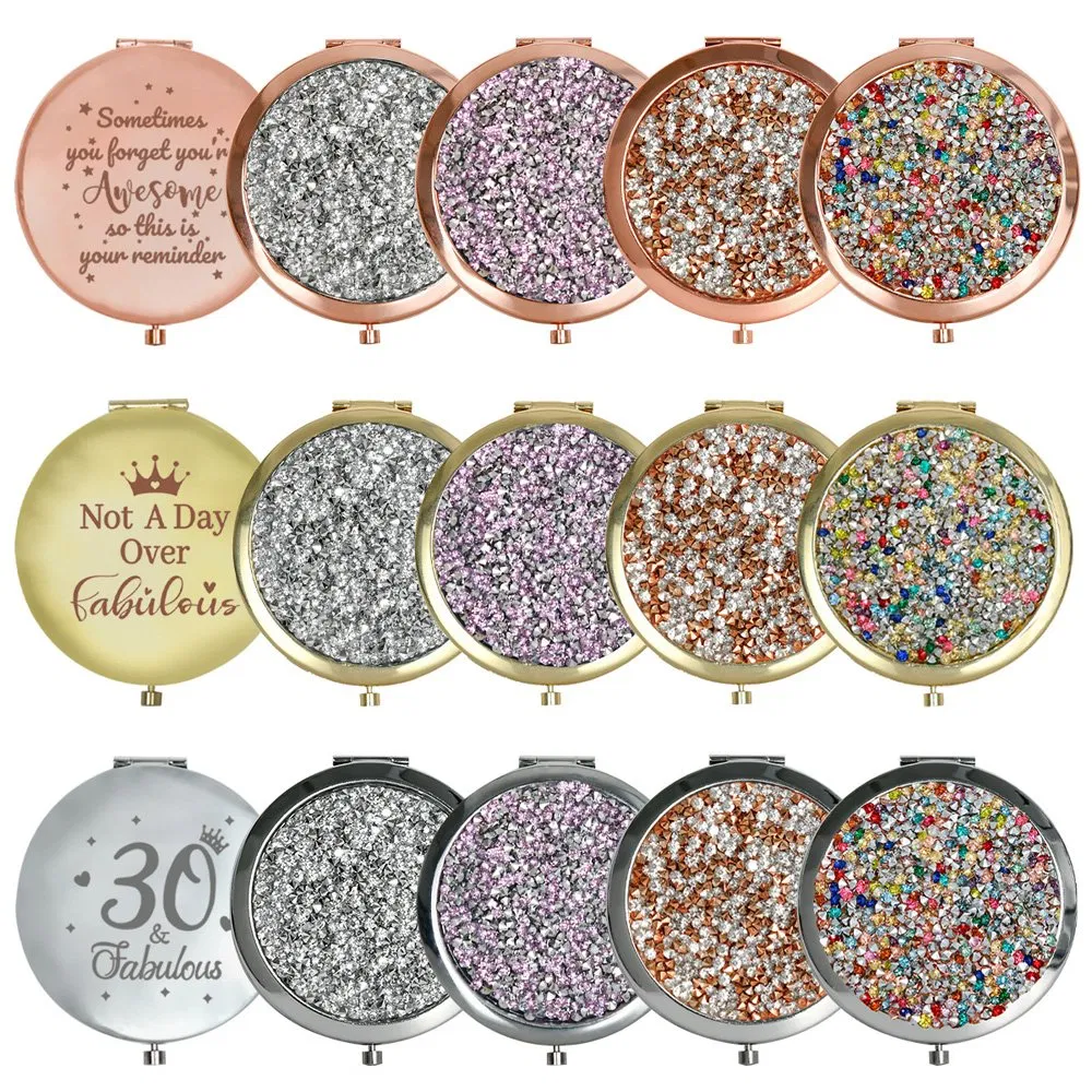 Magnifying Round Mini Makeup Compact Hand Metal Small Folding Cosmetic Pocket Mirror