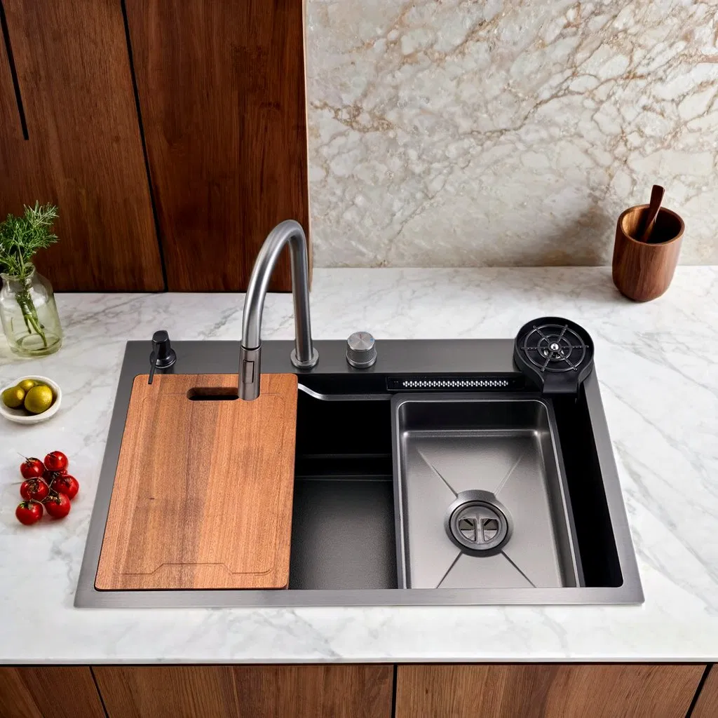 Multifunctional 304 Stainless Steel Waterfall Washing Cup Washer Kitchen Sink