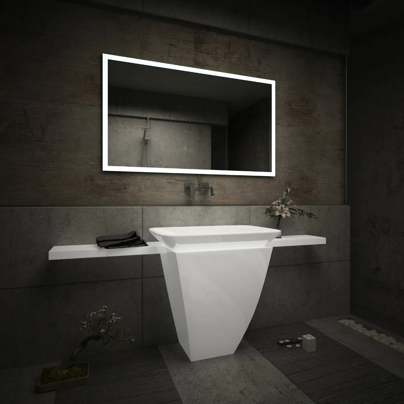 Foshan Factory Modern Style Simple Style Bathroom Lighting Washroom Square LED Mirror