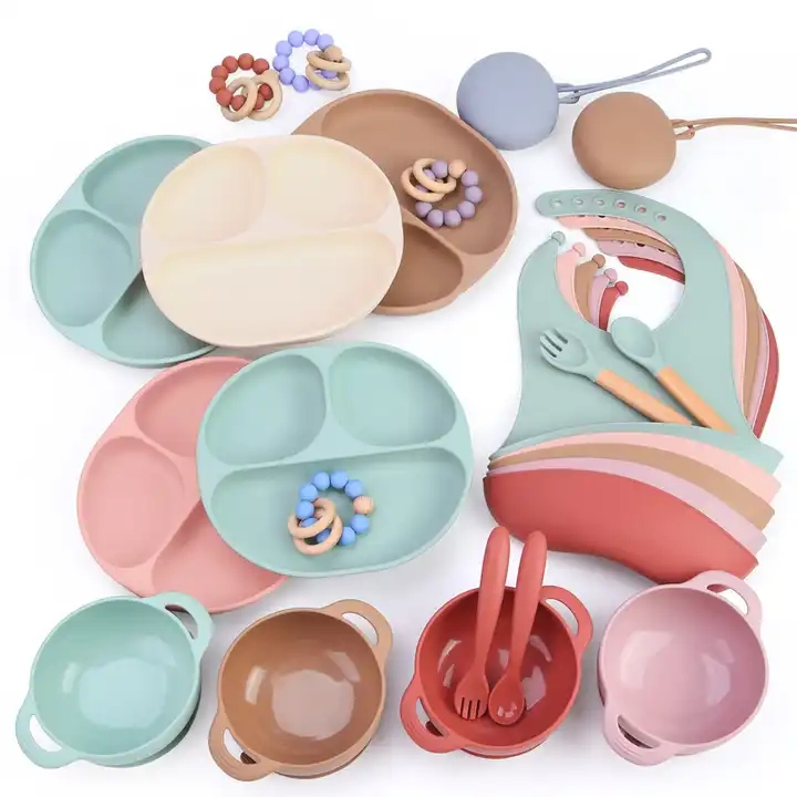 Silicone Kids Cute Bowl Plate Bib Cup Baby Feeding Products