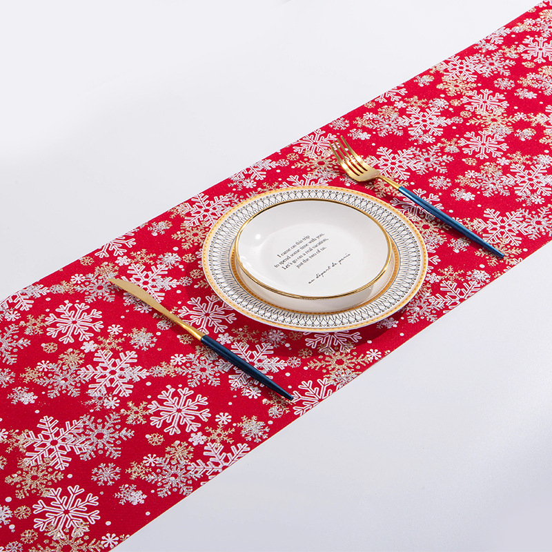 Wholesale Snows Linen Fabric Indoor Christmas Ornaments Home Party Decoration Printed Tablecloth Table Runner