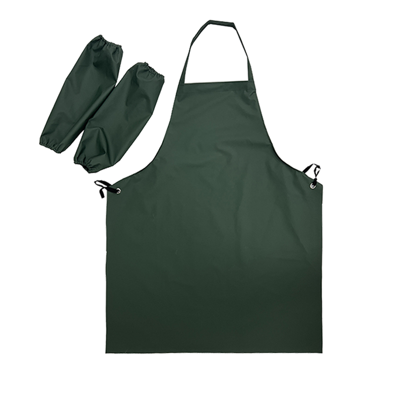 High Quality Oilproof PVC Polyester Olive Green Apron for Kitchen