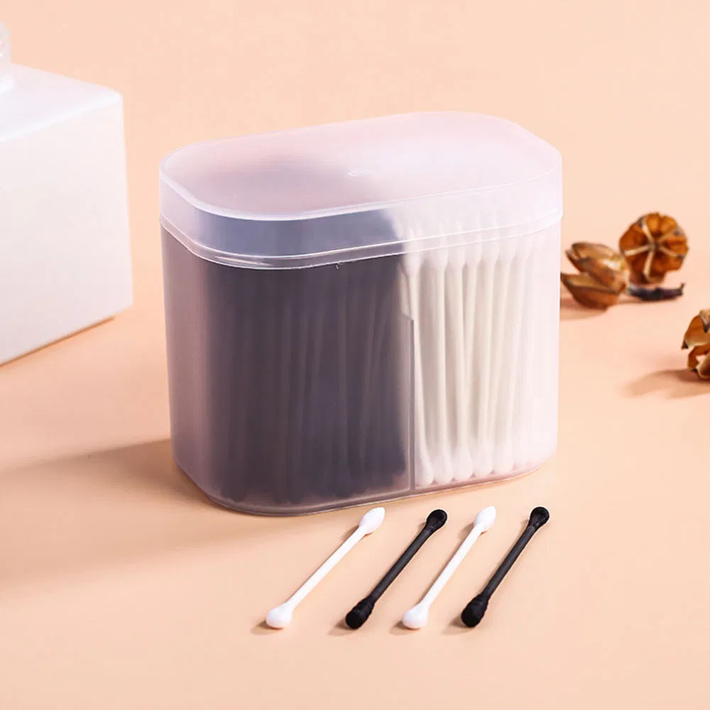 Disposable Cleaning Cotton Swabs in Black and White, Packed in a Box.