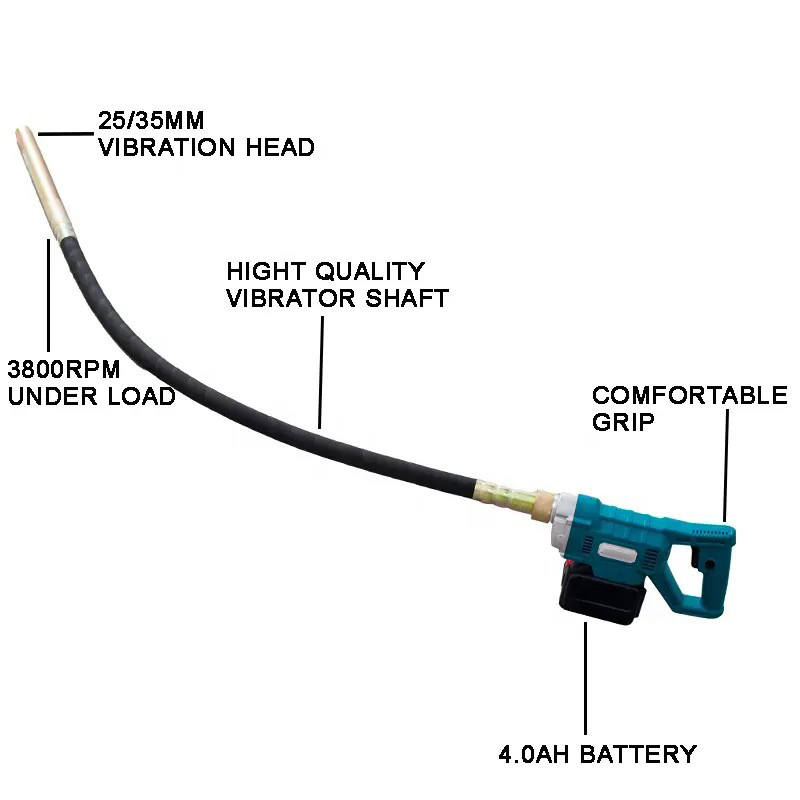 Enhance Concrete Work with Cordless Handy Vibrator - 700W, 20V, 3800rpm