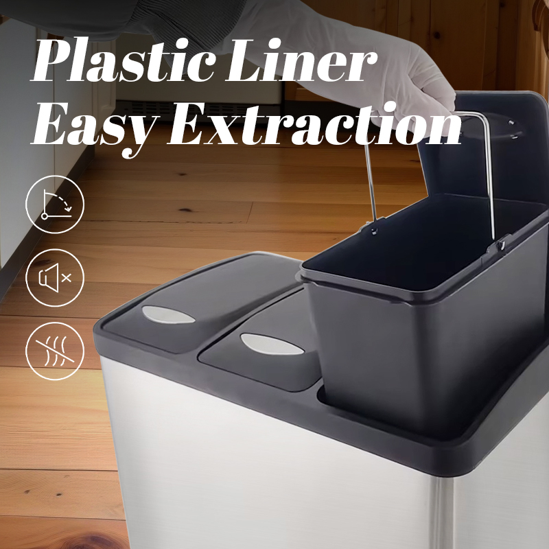 Daosheng 3 Compartments Classified Stainless Steel Trash Can 45L Large Capacity Recycling Garbage Bin Kitchen Pedal Waste Bin