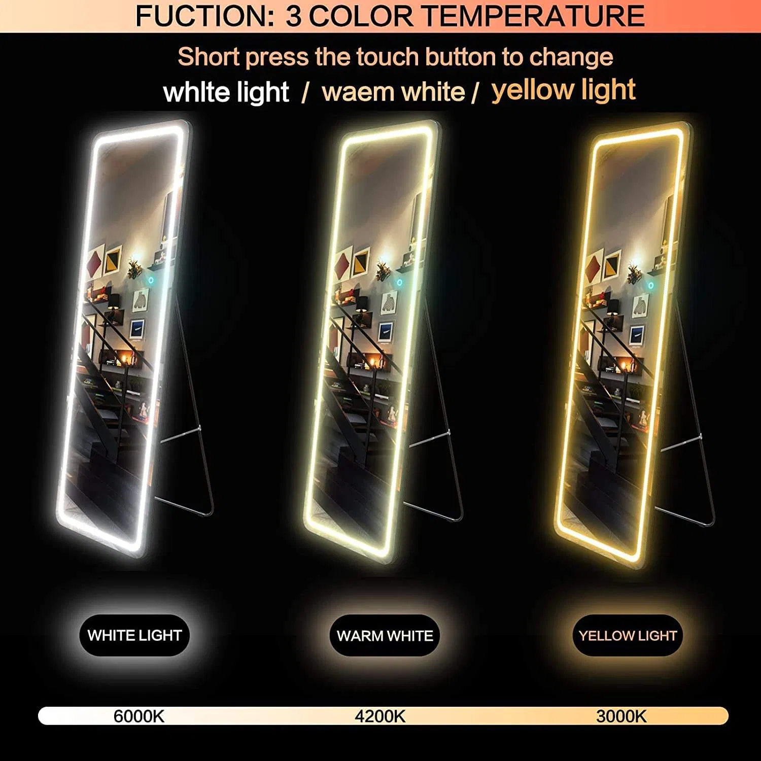 Full-Length LED Standing Mirror-Modern Decorative Mirror for Living Room, Bedroom & Vanity