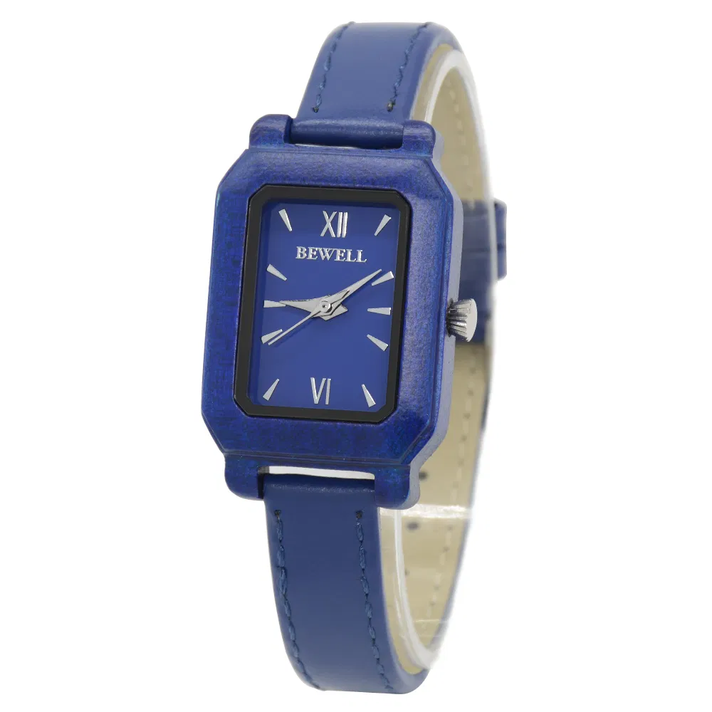 Factory Square Wholesale Custom 3 Colors Dyed Wood Case with Genuine Leather Strap 3ATM Water Resistant Woman Wood Watch