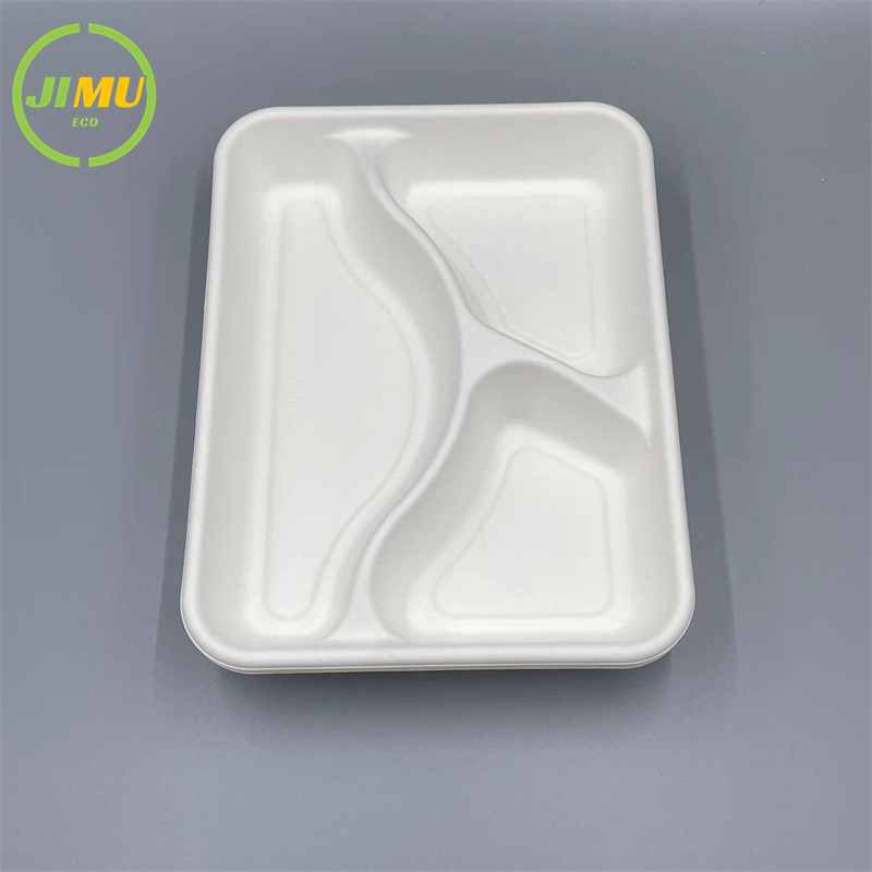 3 Compartment Tray Disposable Sugarcane Bagasse School Tableware Lunch Food Box