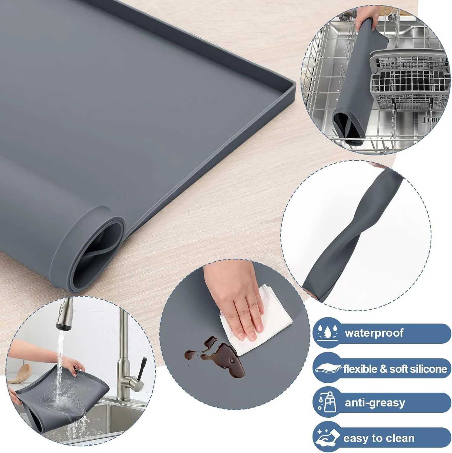 Foldable Silicone Rubber Mat Non-Slip Waterproof Silicon Washing Machine Cover Washer Dryer Top Protector Mat