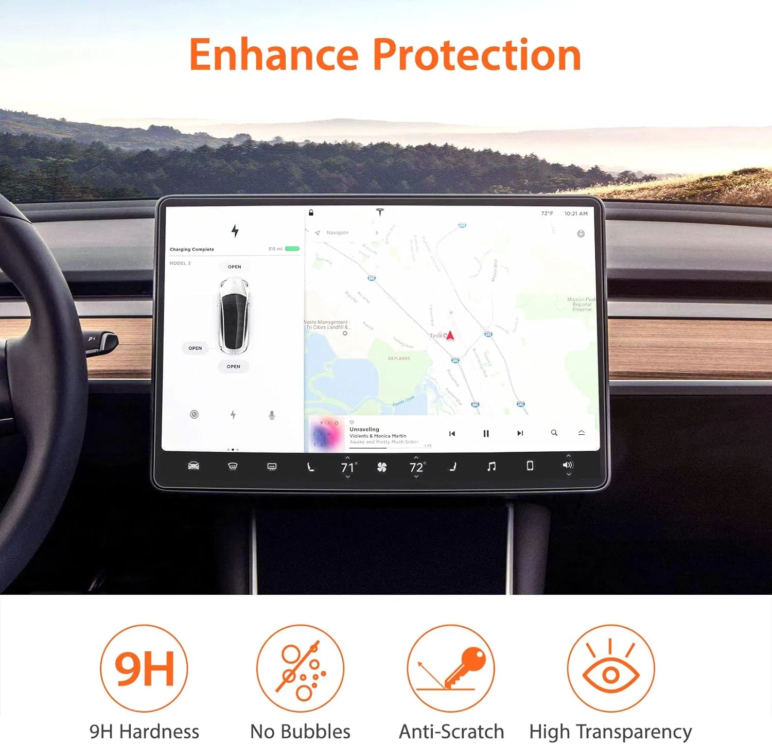 Защитное стекло Tesla Model 3/Y 15" антиблик, 9H
