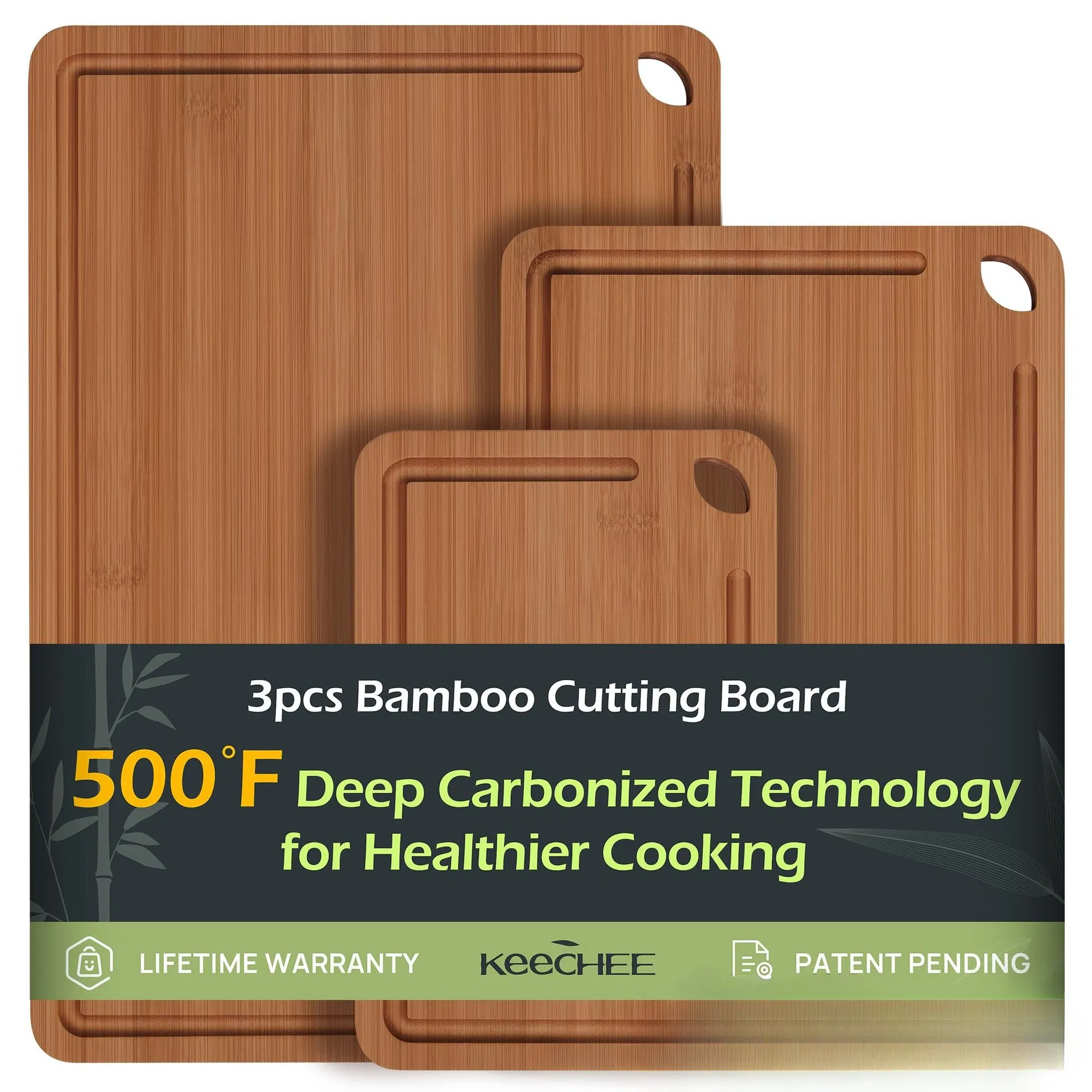 Eco-Friendly Carbonized Color Bamboo Cutting Boards with Juice Grooves