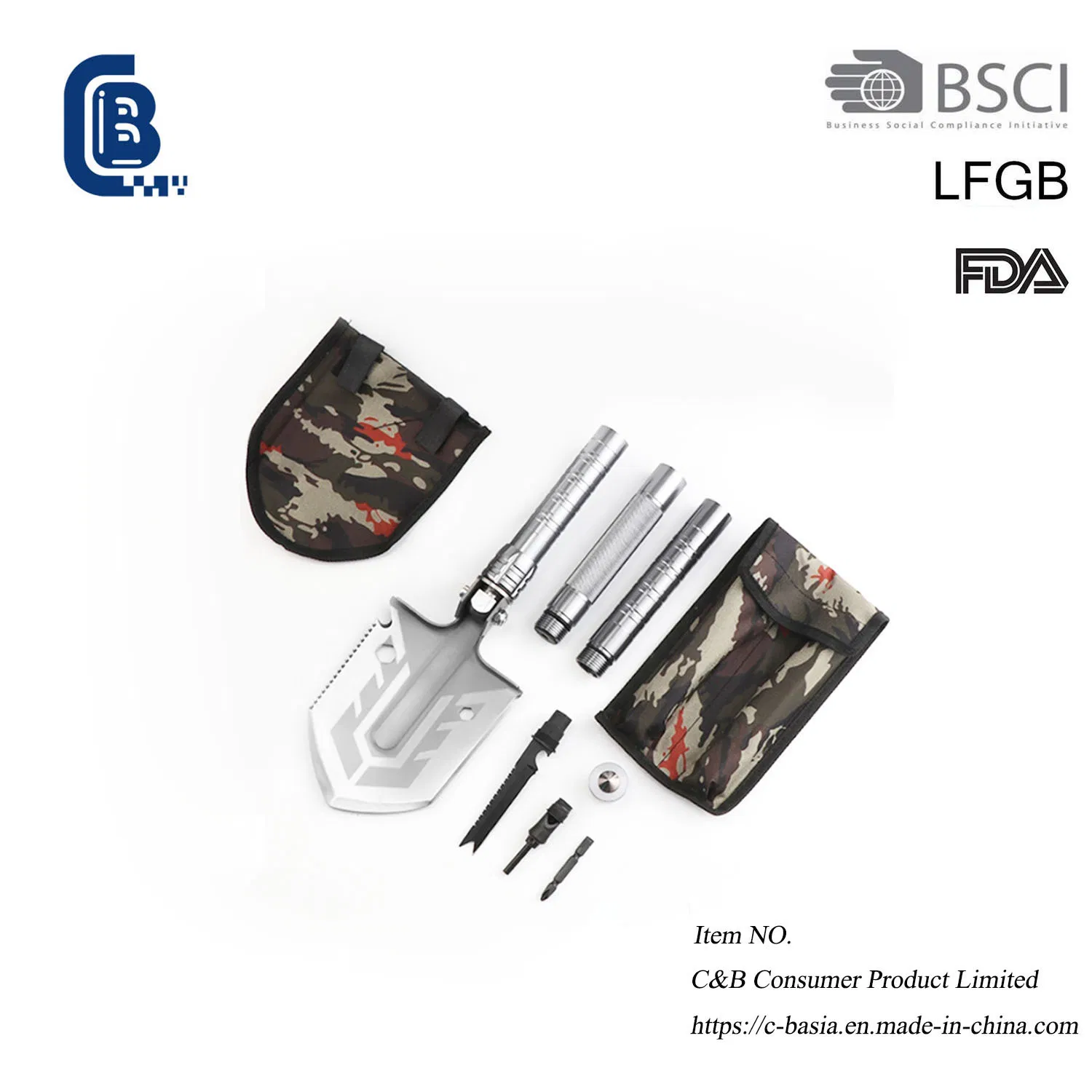 Folding Multifunctional Camping Shovel - Hiking Tool with Saw/Knife/Screwdriver