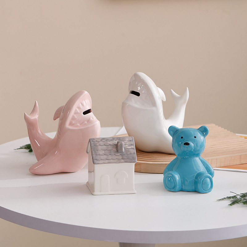 Handmade Ceramic Shark Piggy Bank for Fun Home Decor