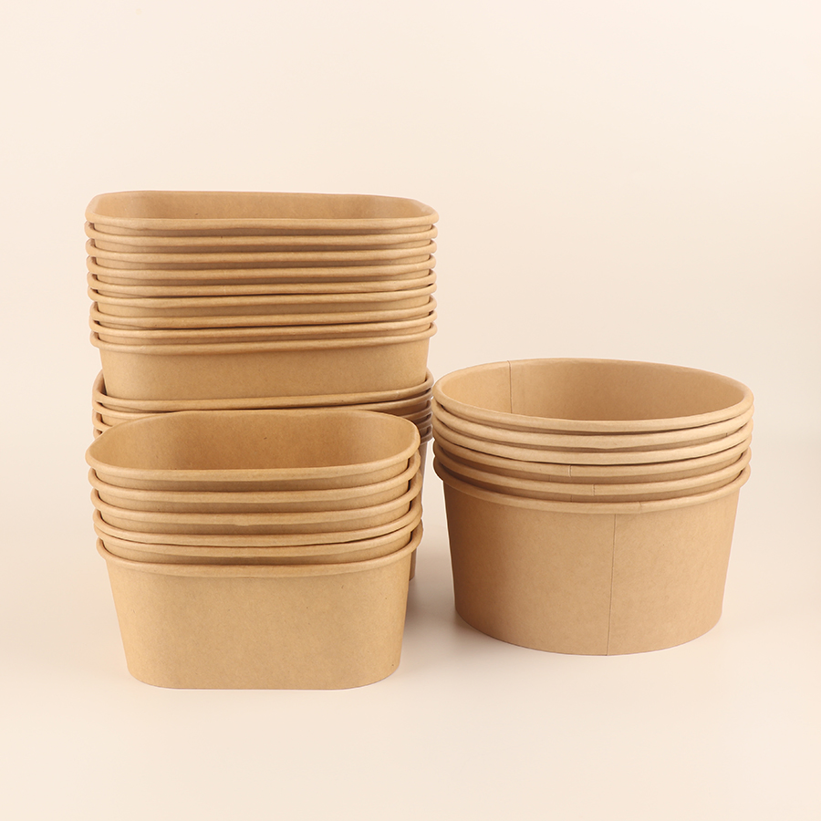 Rustic Disposable Custom 1100ml Food Packing Box Salad Bowls Kraft Paper Bowl with Lid