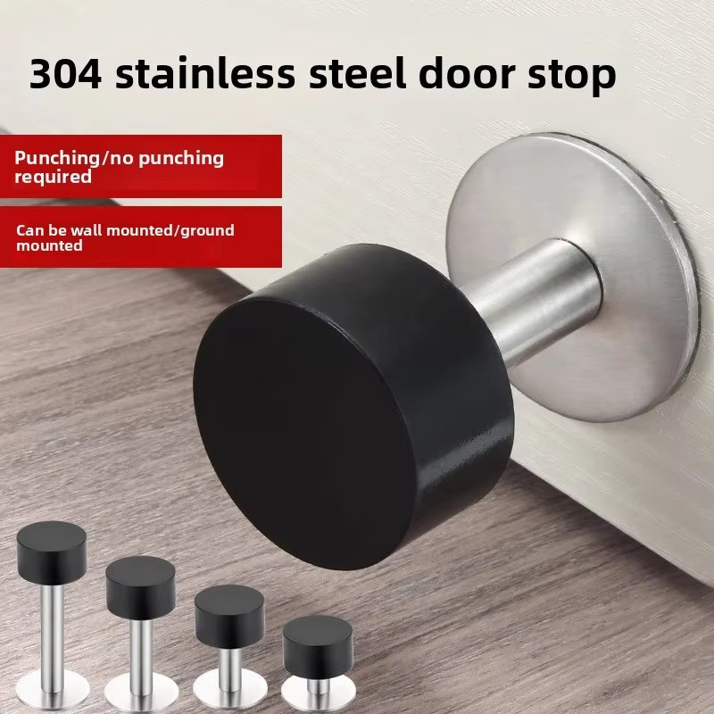 304 Stainless Steel Solid Non-Drilled Dual-Purpose Fingerprint Lock Anti-Collision Device Rubber Door Stopper