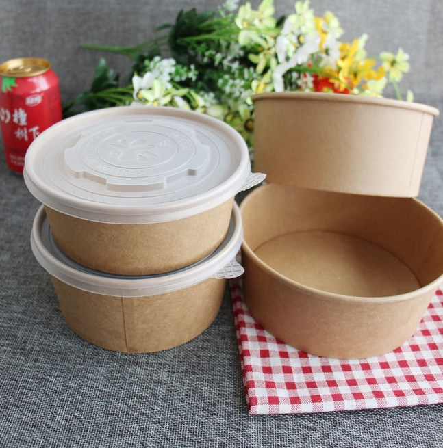 Thickened Disposable Porridge Bucket Kraft Paper Soup Bucket Soup Cup Customized Paper Bowl with Lid Takeaway Package Soup Bowl