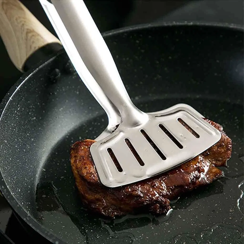 Pizza Clip Premium Stainless Steel Bread Clip Fish Frying Gripper, Multipurpose Turner Flipper Barbecue Tongs Turner Fried Steak Clamp Steak Clamps Bl12118