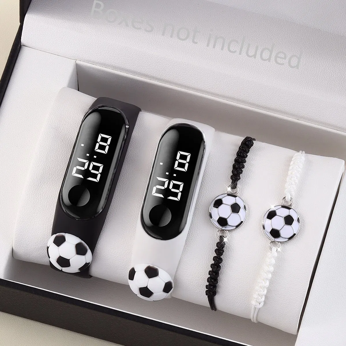 Black White Gift Watch Set Football Bracelet Couple Woven Bracelet