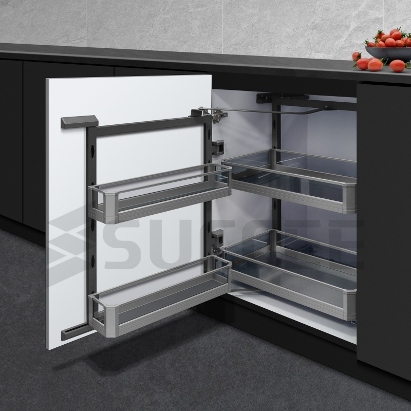 Glass and Alunium Pull out Pantry Basket Unit Cabinet Storage