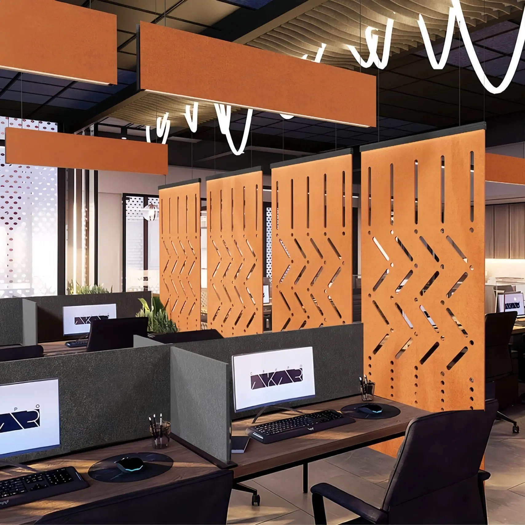 Industrial Chic Pet Felt Raw Edge Hanging Acoustic Baffle Panels and Dividers for Loft Apartments and Creative Studios