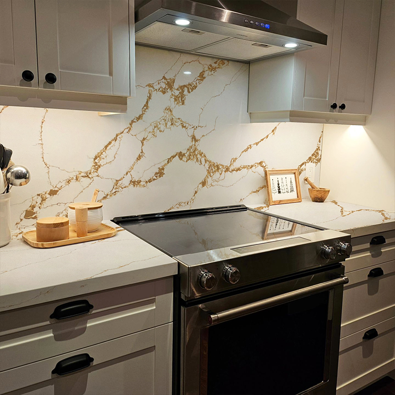 Gold Calacutta Quartz Italian White Stone Slabs Artificial Quartz Benchtops