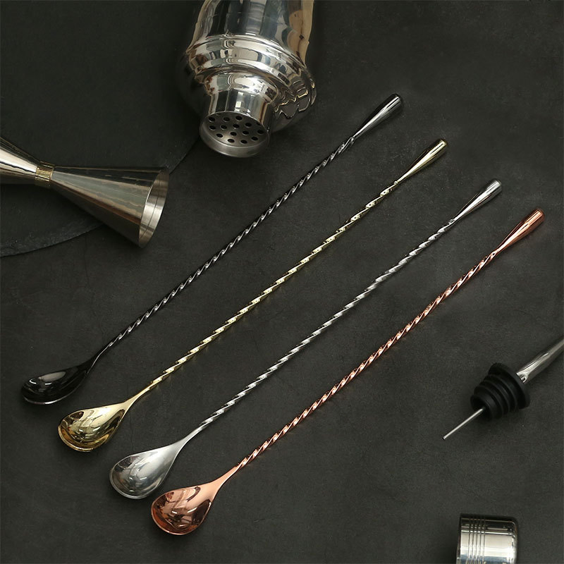 12 Inches Stainless Steel Mixing Spoon, Spiral Pattern Bar Cocktail Shaker Spoon