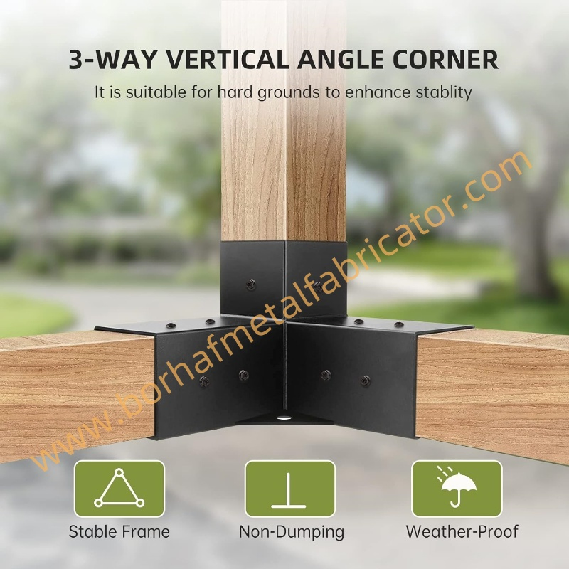 Steel Adjustable Angle Pergola Gazebo Brackets for 3 Post Wood Beam