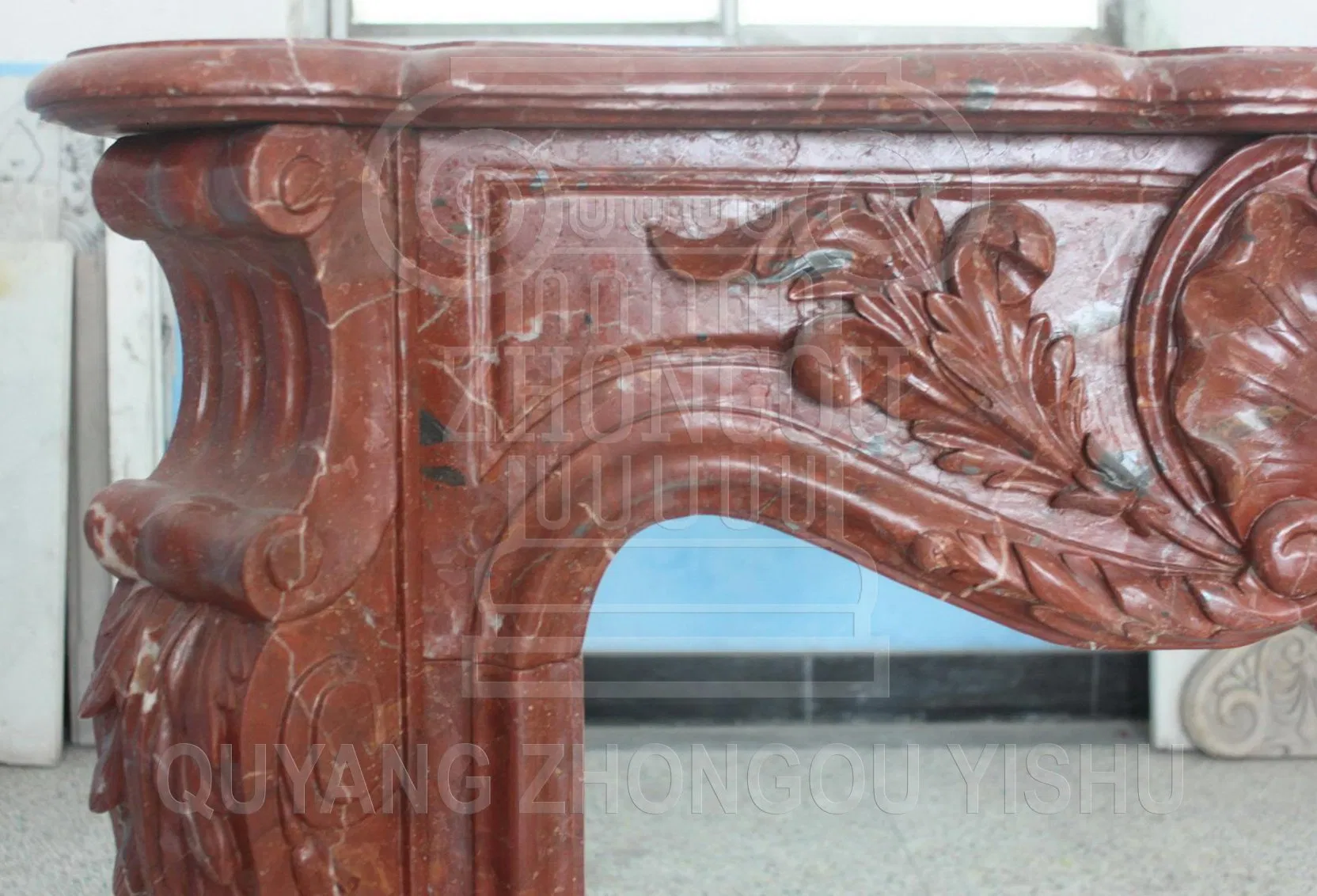 Red Natural Marble Stone Fireplace Mantel Home Decoration