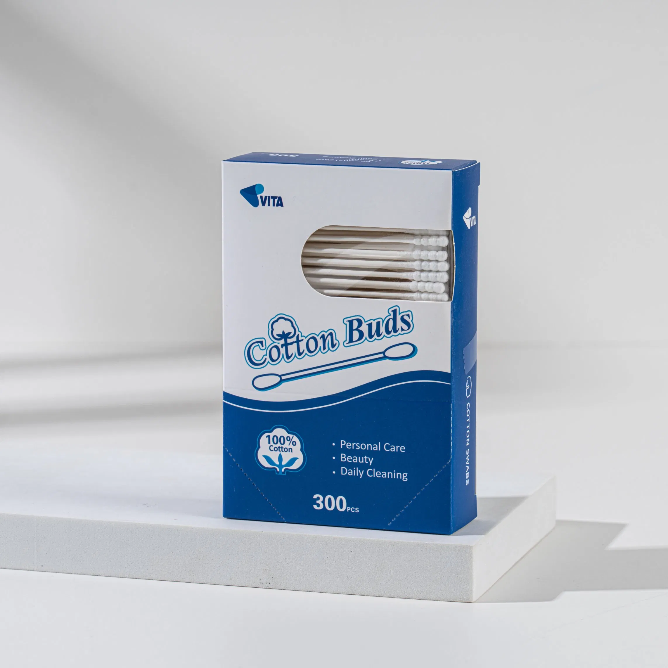 300PCS Thin Paper Swabs Biodegradable Cotton Buds in Sustainable Paper Box for Kids