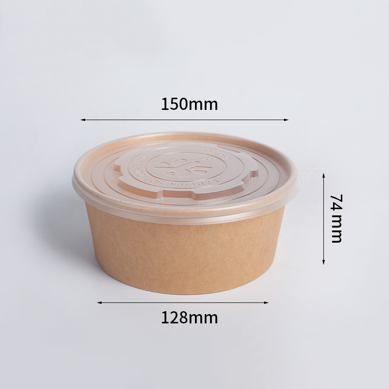 Paper Bowls Food Packing Containers 500ml 16oz Ice Cream Kraft Salad Box Bowl Fast Food Soup Paper Cup Plastic and Paper Round Noddles Bowl