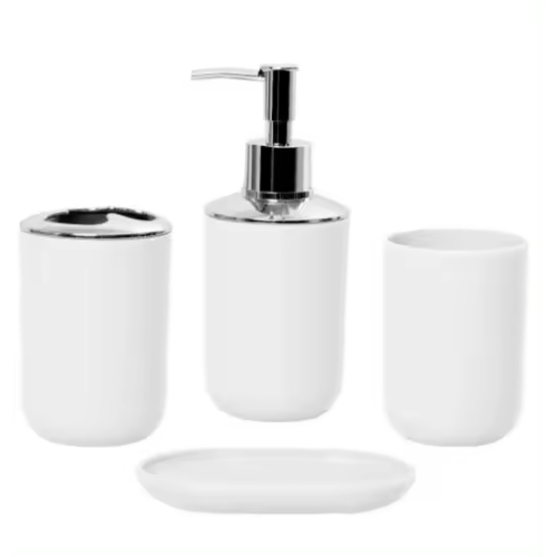 Multiple Colors Sanitary Ware Durable Plastic Luxury 4PCS Bathroom Accessories Set