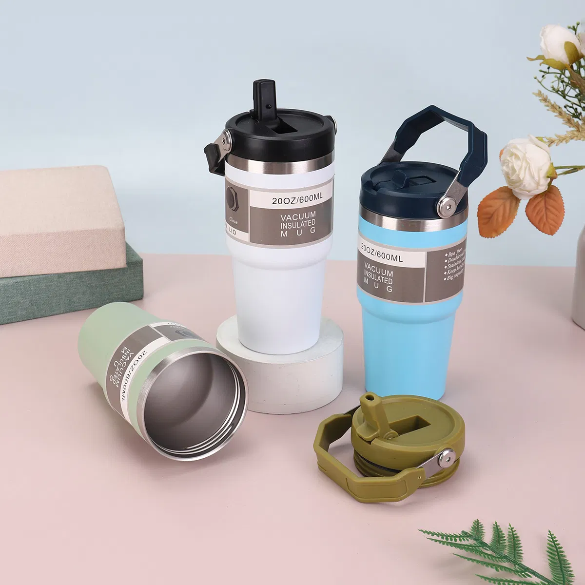 30oz 20oz Portable Leakproof Double Drinking Lids Insulated Stainless Steel Drinks Mug Wholesale Tumblers Water Bottle Thermo with Straws