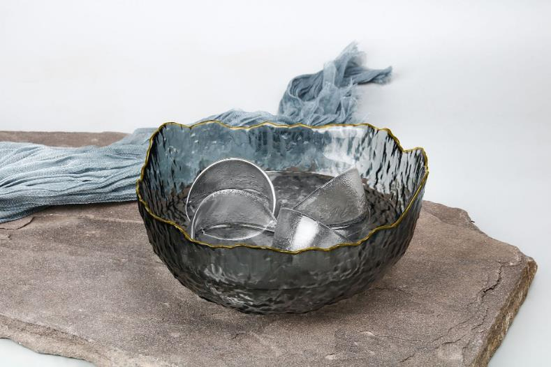 Colorful Glass Bowl Gold Painted Rim for Hotel Wedding Restaurant Household Transparent Salad Dessert Bowl