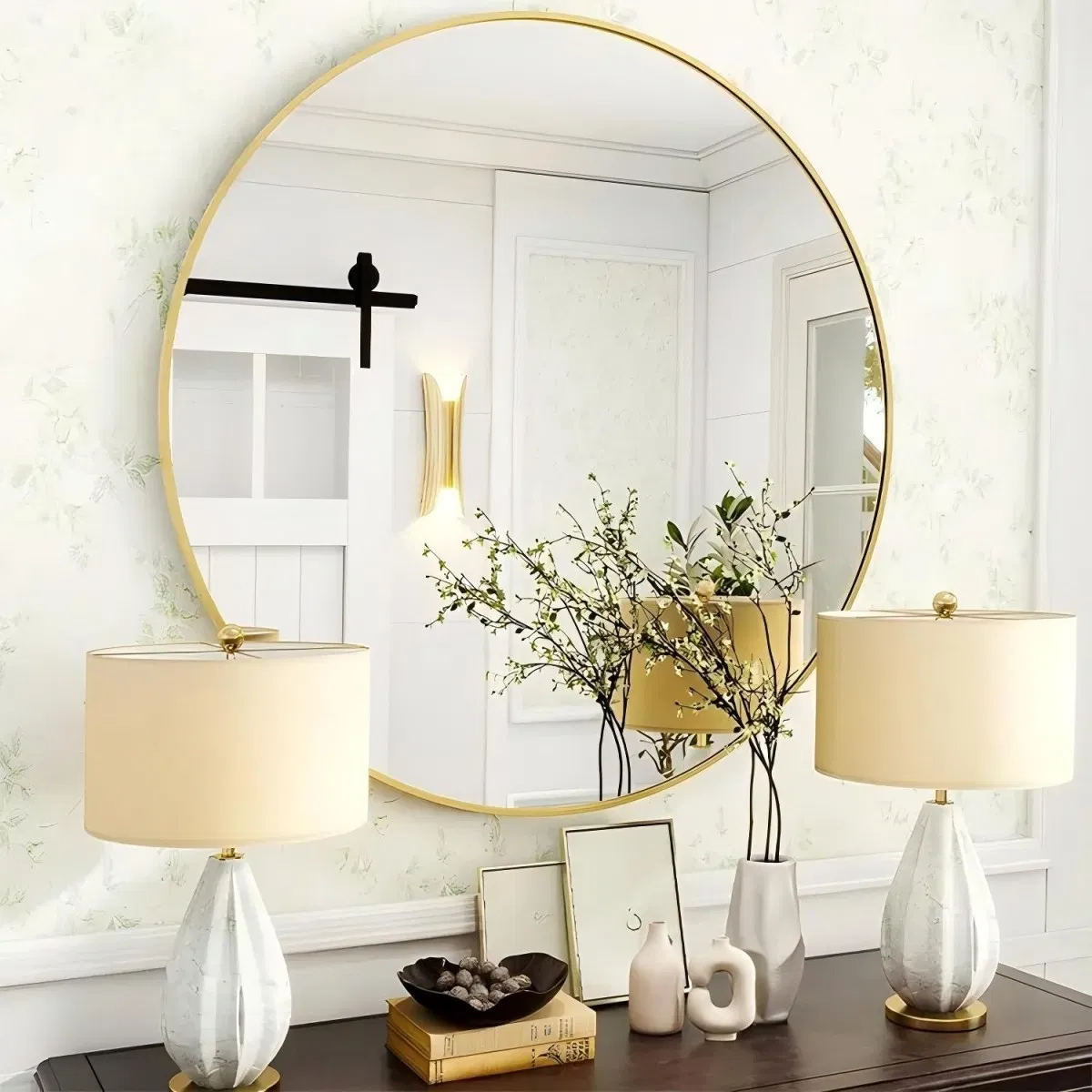 Factory Supplied Durable Shatterproof Metal Frame Wall Mounted Round Mirror