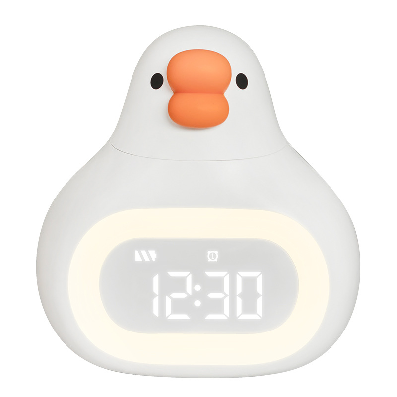 Cute Cartoon Goose Shape Night Light Rechargeable Smart Alarm Clock