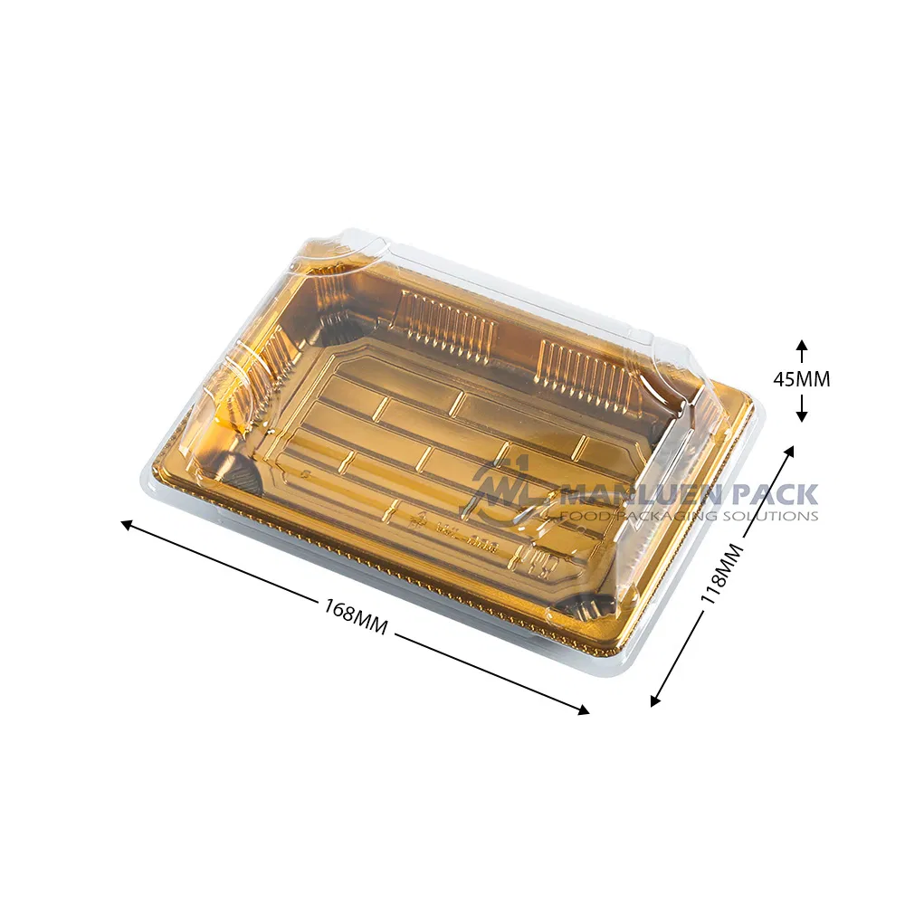 Factory Wholesale Custom Logo Disposable Sushi Roll Food Packaging Food Grade Plastic Desserts Food Container Rectangle Sushi Tray with Lid